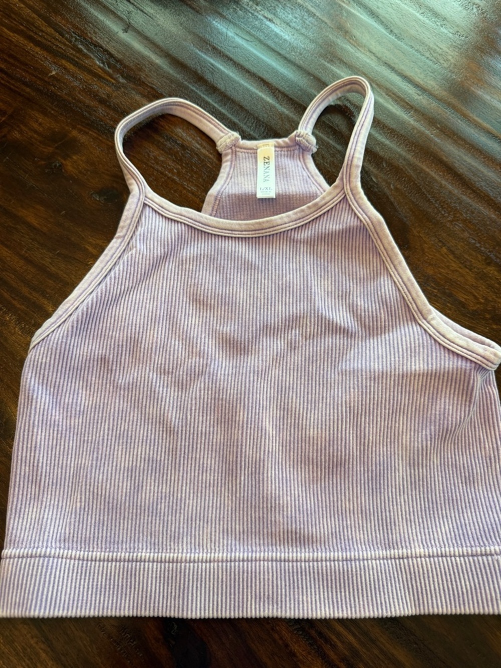 Zenana Outfitters Ribbed High-Neck Crop Tank - Light Purple
